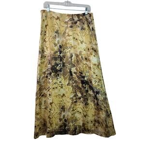 Doncaster Gold Yellow Brown Abstract Silk Maxi Skirt 10